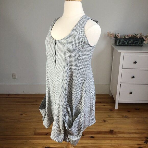 Gershon BRAM Large Gray & White Lightweight Sleeveless Dress Oversized Pockets - Picture 3 of 12